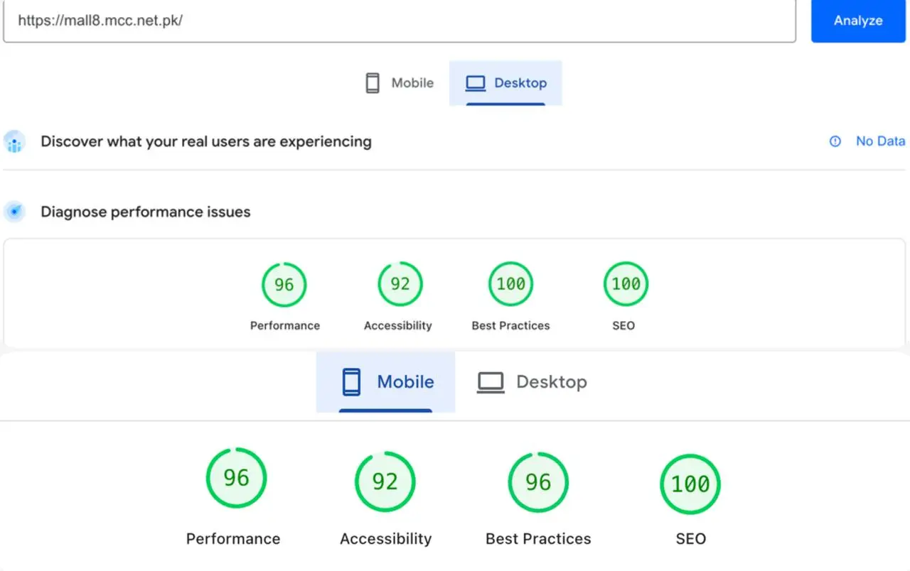 Website speed optimization results by the best digital marketing agency in Pakistan